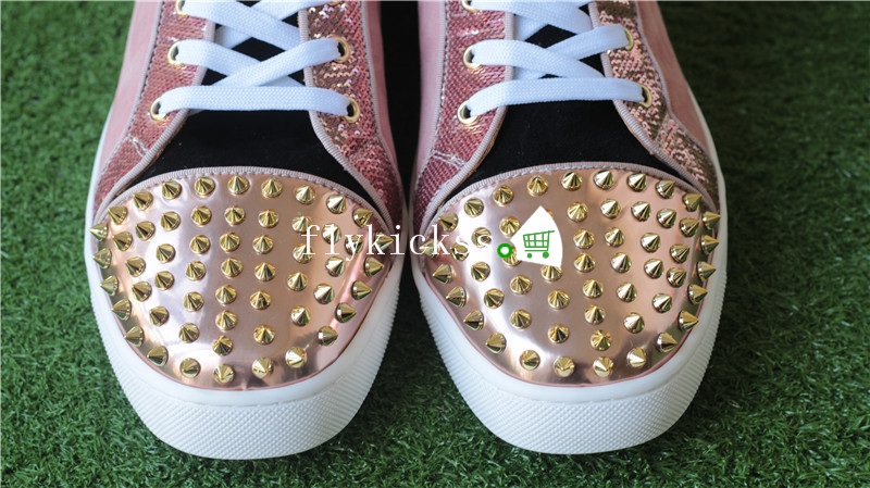 Christian Louboutin Flat Spikes High Top Sneaker Pink Suede